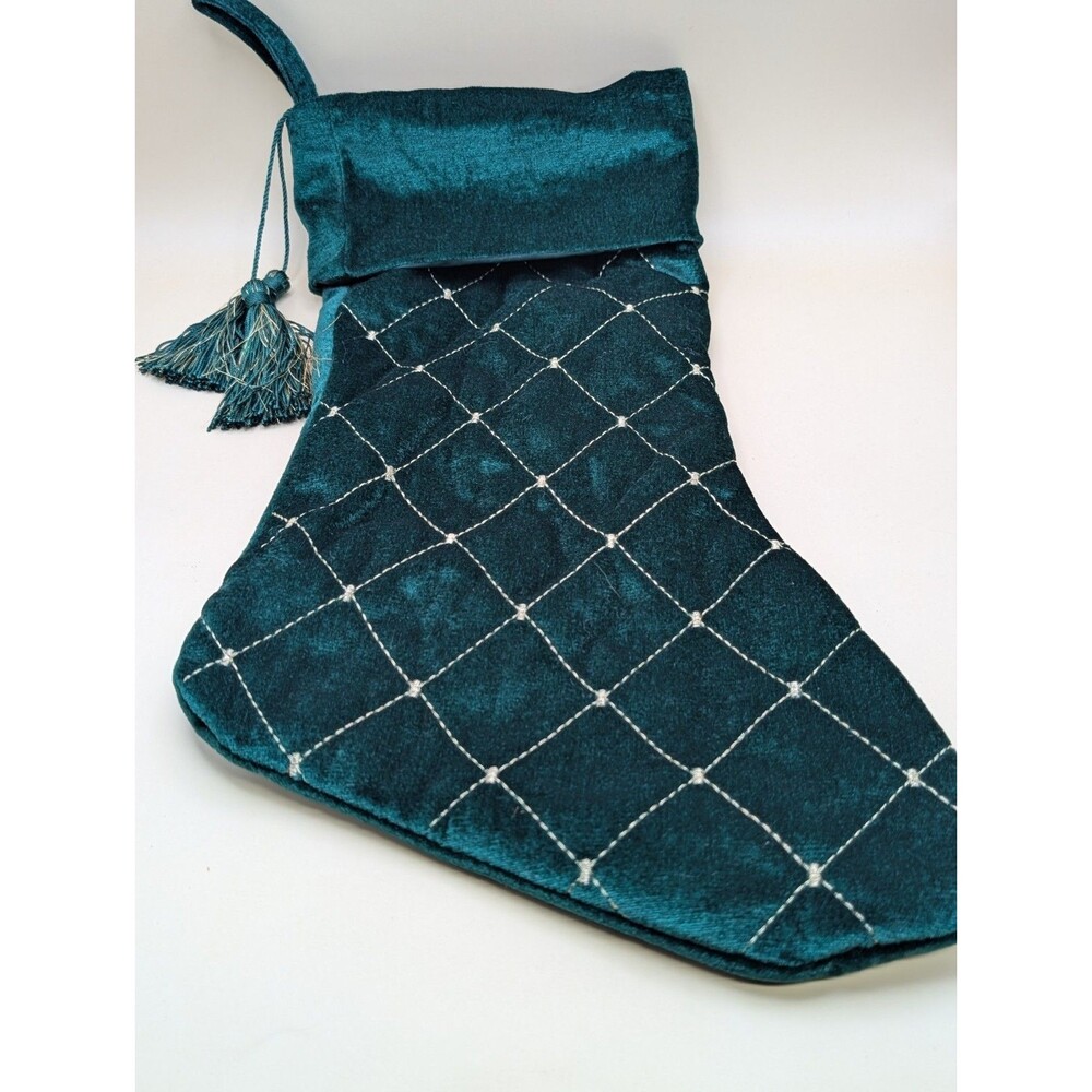 Hobby Lobby Emerald Green Velvet Holiday Stocking Quilted Diamond Luxe Elegance
